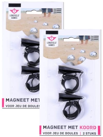 Longfield Jeu De Boule magneet - 4x stuks - zwart - met koord - oppakken van Jeu De Boule ballen