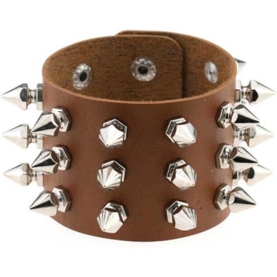 Bracelet en cuir noir Bracelet manchette Goth gothique Bar Punk Bracelets femmes hommes brassards peuvent être ajustés bijoux brown