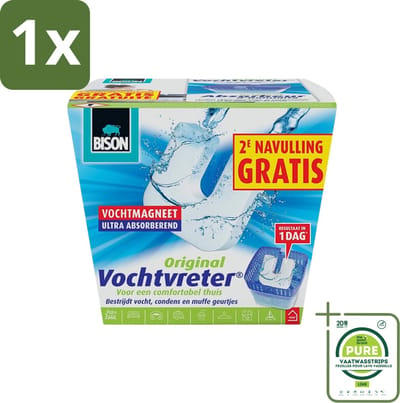 1 x Bison - Vochtvreter - Neutraal - Voor Woonruimtes, Campers & Caravans - 900 g + 2 Extra Navulmagneten - Vochtbestrijding - Vochtvanger - Luchtvochtigheid - Schimmel - Geur