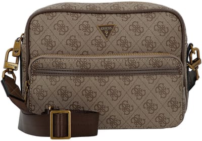 GUESS schoudertas Milano Crossbody Double Zip Bag Beige / Brown Lichtbruin