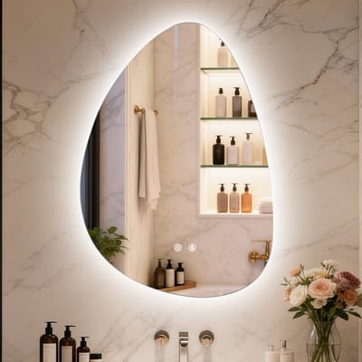 LUVODI Badkamerspiegel met LED Verlichting – 55 x 77 cm Onregelmatige Wandspiegel – Anticondens – Dimbaar, 3 Verlichtingsstanden