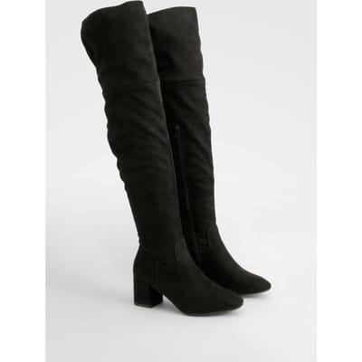 boohoo Dames Block Hiel Kunst Suede Over-de-Knie Laarzen | Black | Maat: 4
