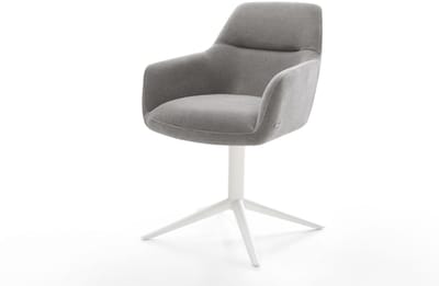 Eetkamerstoel Pejo-Flex kruispoot wit zachte stof met structuur grijs 360° draaibaar rocker-functie pocketveer kern