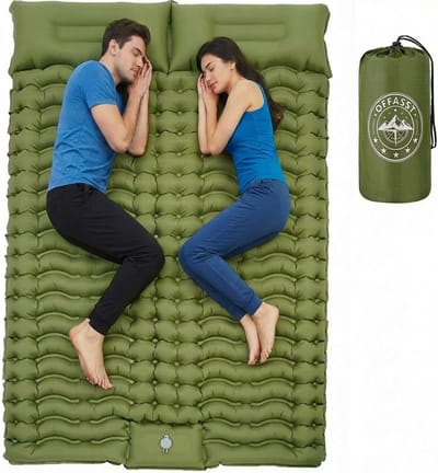 Dik Dubbel Luchtbed voor 2 Personen - Ultralicht Opblaasbaar Campingmatras voor Buiten, Perfect voor Strand en Hiking met Voetpomp en Kussen