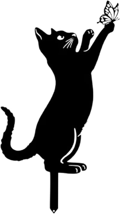 Metalen Tuinsteker - Tuindecoratie Paal - Tuin Versieren - Handgemaakt Kattenontwerp - 10x10 mm - Zwart