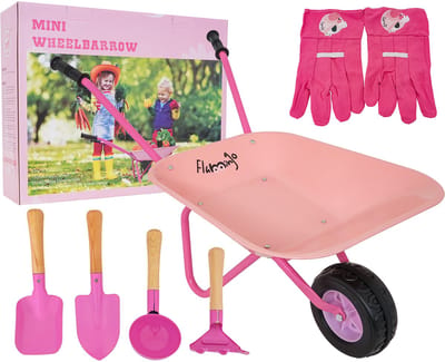 Playos® - Speelgoed Kruiwagen - Roze - Inclusief Accessoires - Tuinierset - RVS - Moestuin - Tuinieren voor Kinderen -