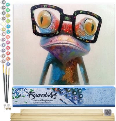 Figured'Art Schilderen op Nummer Volwassenen canvas Kikker en brillen - Handwerk acrylverf Kit DIY Compleet - 40x50cm met DIY houten lijst
