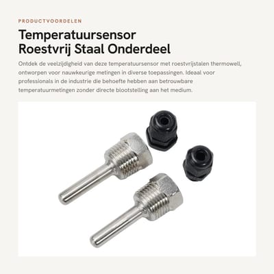 Dailygoods- Temperatuursensor Roestvrij Staal - Inschroefbare Dompelhuls - G1/2 Draad - Max. Druk PN40 - 2 Stuks - Afmetingen 8x50mm - Temperatuursonde