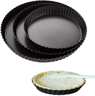 Dailygoods- Quichevorm 28 cm met hefbodem - Antiaanbaklaag - Set van 3 - Koolstofstaal - Perfect voor taart en pizza - Voedselveilig - Taartvorm
