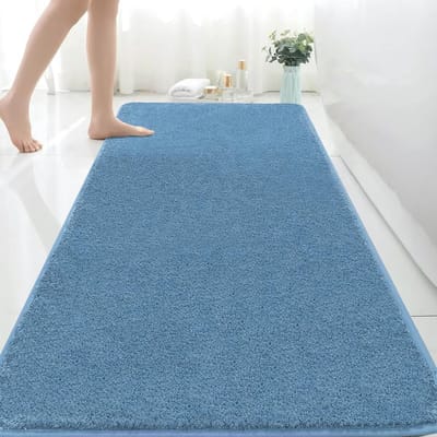 Famanu - Extra grote badmat 150 x 60 cm microvezel badmatten voor badkamer absorberend badkamertapijt antislip anti-schimmel badkamermat, machinewasbare tapijten voor slaapkamer badkamer, Blauw badmat