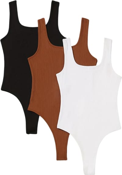 Bovista Bodysuit Dames - Jumpsuit - Corrigerend Ondergoed - Body plunge - Lingerie - Setje Vrouwen - 3 Pcs - Zwart/Wit/Bruin - Maat S