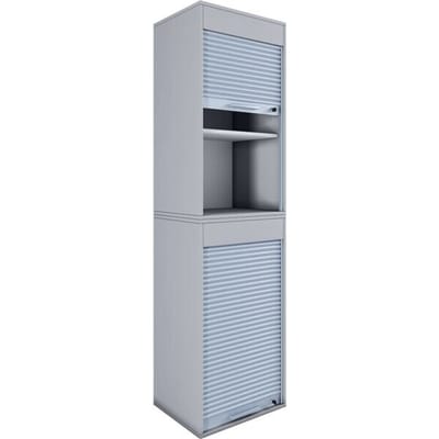 Aktos XL rolluikkast, 4 dossierhoogtes, afsluitbaar, beugelgreep, B 500 x D 400 x H 1860 mm, hout, grijs