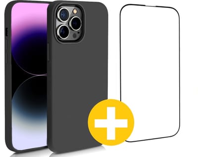 Hoesje en Screenprotector Combi Geschikt Voor iPhone 14 Pro - Zwart Hoesje + Premium Screenprotector