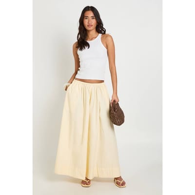boohoo Dames Poplin Volume Maxi Rok | Lemon | Maat: 14