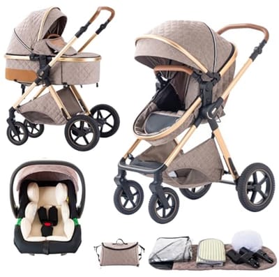 Trio kinderwagen - 3-in-1 buggy - Stad en reis - Hoog zicht ontwerp - 82 x 60 x 111 cm