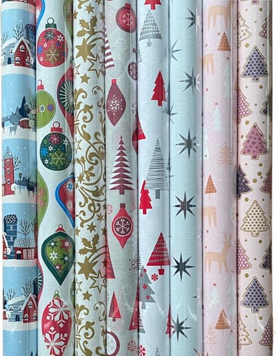 FESTIVE GIFTS Inpakpapier - Cadeaupapier - 200 x 70cm - 8 rollen - Kerst - Luxe Cadeauverpakking - (ontwerp/kleur)