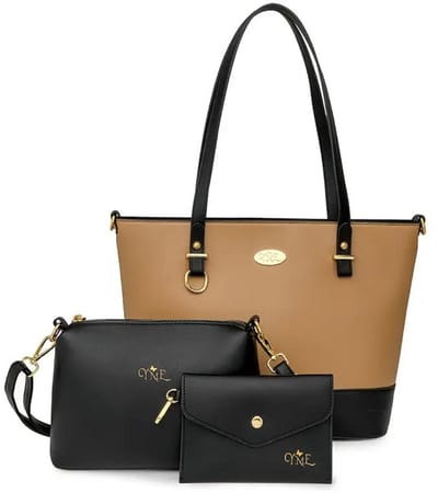 Bovista Handtas Dames - Schoudertas - School - Shopper - Schooltas - Werktas - 3-Delige Set - Zwart/Khaki