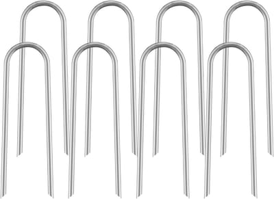 Grondharingen Set - U-Vorm Haringen - Buiten Bevestigen - Verzinkt Staal - 8 Stuks - Zilverkleurig