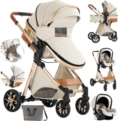 Combi Kinderwagen - Reissysteem Baby - Veilig Vervoer - Drievoudig Schokdemping - 82 x 62 x 61 cm - Crèmewit