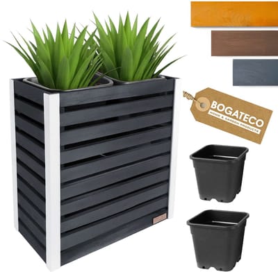 BOGATECO Houten Bloembak | Plantenbak | Bloempot 82x68x36 cm | Kruidenpot voor Thuis Tuin Balkon Terras | Pot met Kunststof Inzetstuk | Geïmpregneerd | Antraciet
