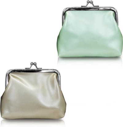 Elegante kleine portemonnees voor dames - 2 stuks PU leren munttassen met kiss lock, groen en lichtgrijs, ideaal voor dagelijks gebruik en uitgaan