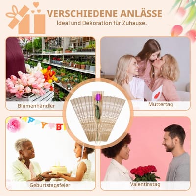 100 stuks bruine enkele bloemhoezen voor boetieks, kleine bloem inpakpapieren zakken, doorzichtige voorkant rozenhoes voor bruiloft, verjaardag, bloemenbarbenodigdheden (40 x 10 x 4,9 x 3,5 cm)