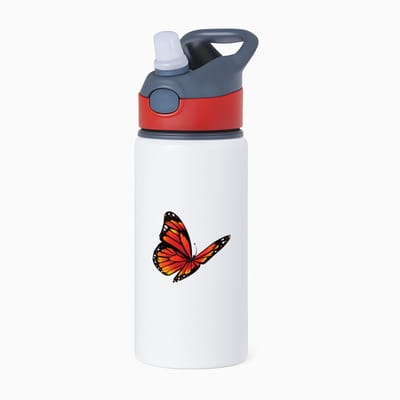Hacebo® - Vlinders waterfles met rietje rood - Vlinder - Dieren liefhebbers - Insecten - dieren - vlindertuin - water fles - 650ML
