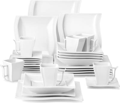Serviesset – 6 Persoons Servies - Keramiek - Diner-, Soep- en Dessertborden - Kopjes en Schotels - 30-delige Set - Wit