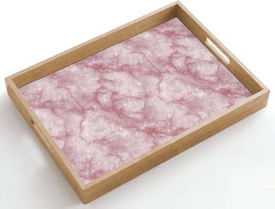 Dienblad hout 50x35 cm - Schootdienblad - Roze - Kwartsmarmer - Aders - Borrelplank rechthoek - Plateau dienbladen