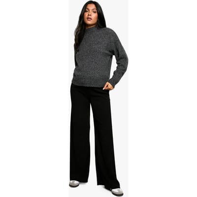 boohoo Dames Zwangerschapsbroek met getextureerde stof, elastische taille, trekkoord en wijde pijpen | Black | Maat: 8