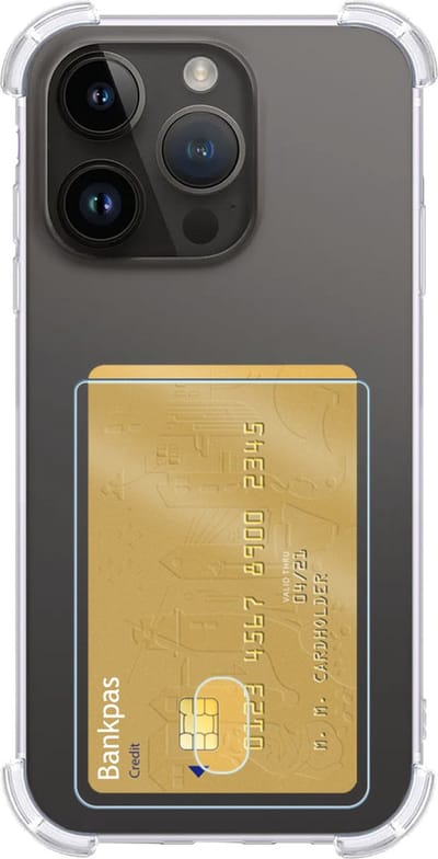 Hoes - Geschikt voor Apple iPhone 15 Pro - Met Pashouder en Kaarthouder - Telefoon Hoesje Shockproof - Siliconen Case - Back Cover - Shock Proof - Pasjes Houder - Transparant