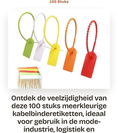Dailygoods- Kabelbinderetiketten 100 Stuks - Kunststof Veiligheidsetiketten - Antinameknoppen - Kleding/Logistiek - Hittebestendig - Corrosiebestendig
