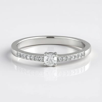 Cavill - Zilveren ring geplatineerd 925 Sterling Zilver met 0,38 ct Cambodjaanse ronde zirkoon - 0,546 ct totaal sprankelende elegante damesring