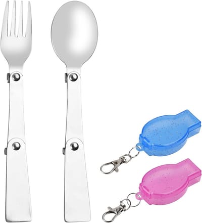 Vouwbare RVS Bestekset met Lepel en Vork voor Kamperen, Picknicken en Reizen - Inclusief 2 Opbergkoffers, Compact en Lichtgewicht Outdoor Keukengerei