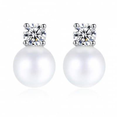 Clip oorbellen- strass- Synthetische-parel- zilverkleur -wit- geen gaatje- Charme Bijoux