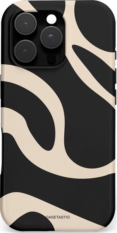 Casetastic hoesje geschikt voor Apple iPhone 16 Pro - MagSafe - Dubbellaagse bescherming - Zwart Zand Organische Golven - Fashion Case - Zwart Zand