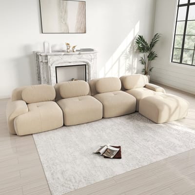 MODFU Modulaire Hoekbank - Frameloos En Antislip - Minimalistisch - Ribstof - Beige