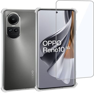 Geschikt voor OPPO Reno 10 / 10 Pro - Hoesje + Screenprotector – Gehard Glas Cover + Shock Proof Case - Transparant