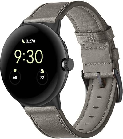 Stravo Leren Bandje – Geschikt voor Google Pixel Watch 4 / Pixel Watch 3 / Pixel Watch 2 – 45mm – Leather Horlogebandje van Echt Leer – Grijs