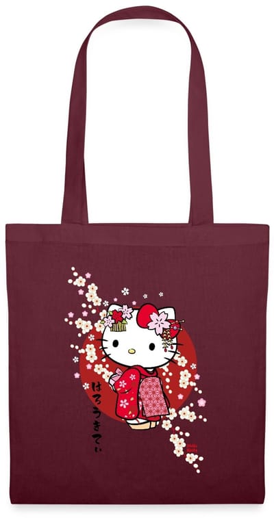 Hello Kitty In Een Rode Kimono En Kersenbloesems Tas Van Stof Schoudertas