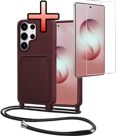 Hoes Geschikt voor Samsung S26 Ultra Met Telefoonkoord Met Screenprotector - Siliconen Hoesje Backcover Met Ketting - Aubergine