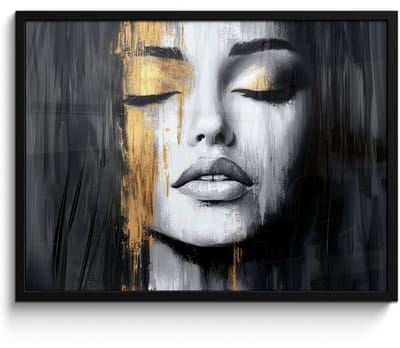 Poster in lijst - Fotolijst 70x50 cm - Posters - Gezicht - Vrouw - Penseelstreken - Abstract - Posterlijst zwart - Decoratie - Wanddecoratie woonkamer - Muurdecoratie slaapkamer