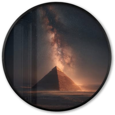 Poster in lijst Rond - Fotolijst 60x60 cm - Posters - Piramide - Woestijn - Licht - Ronde posterlijst zwart - Decoratie - Wanddecoratie woonkamer - Muurdecoratie slaapkamer