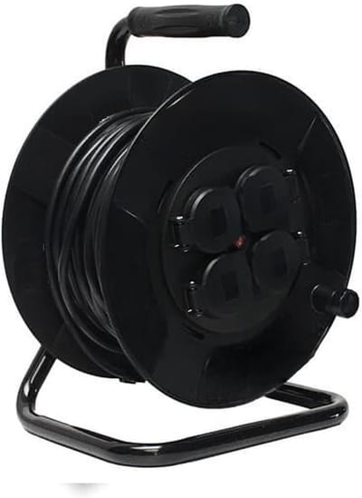 SnelShoppen - Kabelhaspel 15 m met 4 Stopcontacten, 3 g x 1,5 mm Koper, Veiligheidsthermostaat, Voor Thuis, Tuin, Camping, Feesten, Max. Vermogen 3250