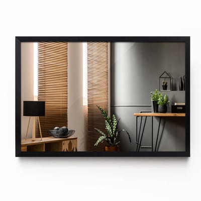 Tulup Spiegel - Spiegel in een zwarte MDF lijst - 60 cm x 40 cm - Woonaccessoires - Woonkamerspiegel - Inloopkastspiegel - Hal - Spiegel in een rechthoekige lijst - Design spiegel - Minimalistische spiegel - Natuurlijk design Spiegel - Hangspiegel