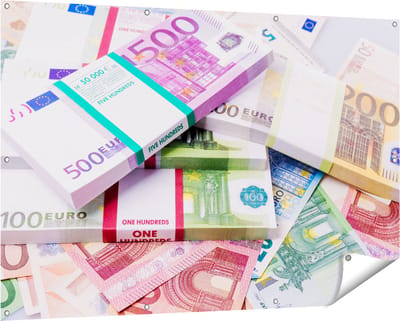 Gards Tuinposter Euro Geld Briefjes - Stapels - 150x100 cm - Tuindoek - Tuindecoratie - Wanddecoratie buiten - Tuinschilderij