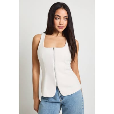 boohoo Dames Wollen Look Zip Voorkant Longline Top | Ivory | Maat: 6