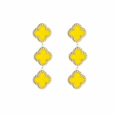 Bijoutheek Oorknoppen Triple Klaver Emaille Geel