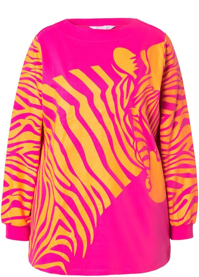 MIAMODA - Dames - Sweatshirt A-lijn zebramotief wijde lange mouw - Neon bes - Maat 46