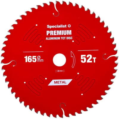 165 mm – 52T Cirkelzaagblad / Aluminium Zaagblad - Asgat 20mm - PREMIUM Kwaliteit - SPECIALIST+